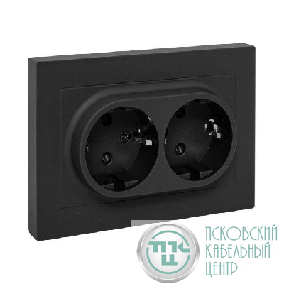 Розетка 2-м СП Эпика 16А с заземл. защ. шторки с рамкой механизм черн. EKF UP1-SOB-211