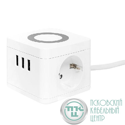 Удлинитель "Куб" 2х1.3м 3USB 2.4А+зарядное устройство 1кв.мм EKF UBA-CUB-3-WC