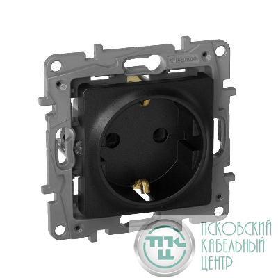 Розетка 1-м СП Etika 16А IP20 250В 2P+E с заземл. немецк. стандарт винтов. клеммы механизм антрацит IEK 672621