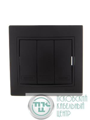 Выключатель 3-кл. 1п СП Mira 10А IP20 со вставкой черн. бархат LEZARD 701-4242-109
