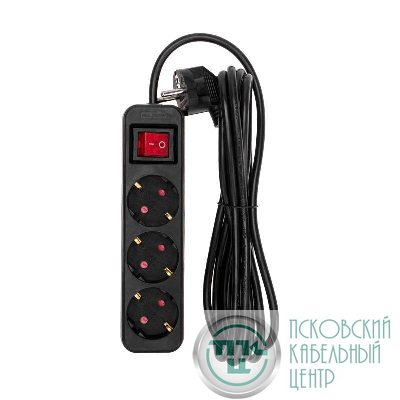 Удлинитель 3х3м с заземл. STANDARD 3х1кв.мм с выкл. черн. Rexant 13-4019