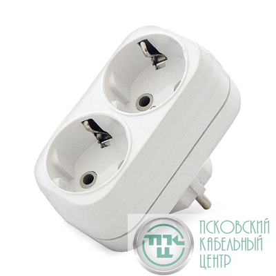 Разветвитель 2-м с заземл. 16А плоский UNIVersal А302