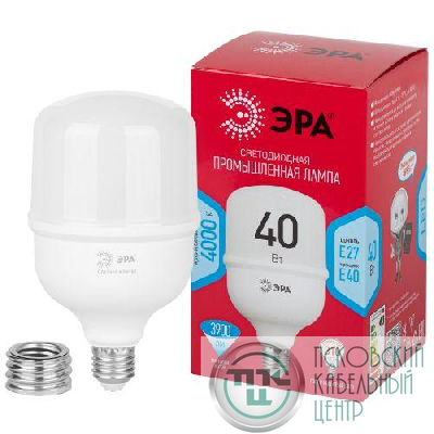 Лампа светодиодная высокомощная RED LINE LED POWER T100-40W-4000-E27/E40 R 40Вт Т100 колокол 4000К нейтр. бел. E27/E40 (переходник в компл.) 3900лм Эра Б0063852