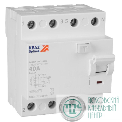 Выключатель дифференциального тока (УЗО) 4п 40А 300мА тип AC 4.5кА OptiDin DM63-4440 УХЛ4 КЭАЗ 343904
