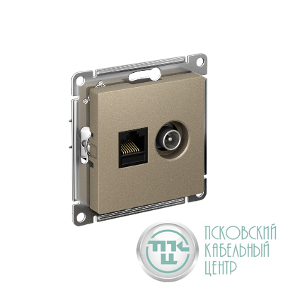 Розетка компьютерная + телевизионная 2-м СП AtlasDesign RJ45 кат.5E + TV механизм шампань SE ATN000589