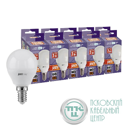 Лампа светодиодная PLED-SP 7Вт G45 4000К нейтр. бел. E14 230В 50Гц (уп.10шт) JazzWay 5018952
