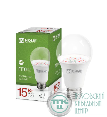 Лампа светодиодная LED-A60-FITO 15Вт A60 грушевидная E27 230В для растений IN HOME 4690612036502