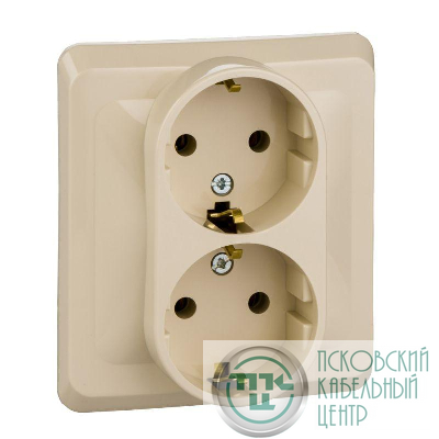 Розетка 2-м СП Этюд 16А IP20 250В с заземл. без защ. шторок крем. SE PC16-007K