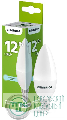 Лампа светодиодная C35 12Вт свеча 6500К E14 230В GENERICA LL-C35-12-230-65-E14-G