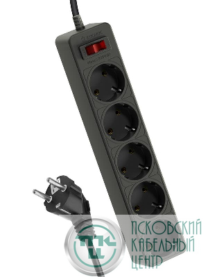 Удлинитель с сетевым фильтром 5х3м с заземл. 10А IP20 2.2кВт ПВС 3х0.75 с выкл. с индикатором сети черн. КОСМОС FKsm3m-5g(B)