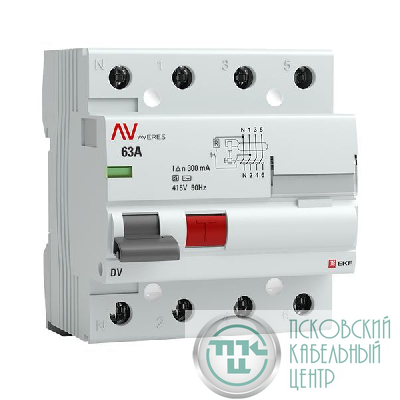 Выключатель дифференциального тока (УЗО) 4п 63А 300мА тип S DV AVERES EKF rccb-4-63-300-s-av