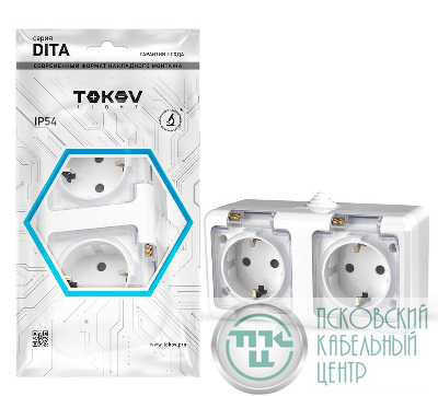 Розетка 2-м ОП Dita 16А IP54 250В с заземл. с прозр. крышкой бел.TOKOV ELECTRIC TKL-DT-R2Z-C01T-IP54
