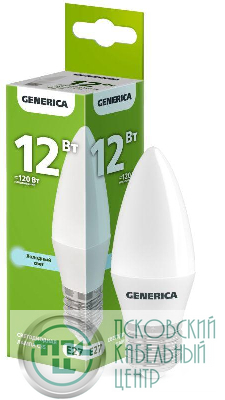Лампа светодиодная C35 12Вт свеча 6500К E27 230В GENERICA LL-C35-12-230-65-E27-G