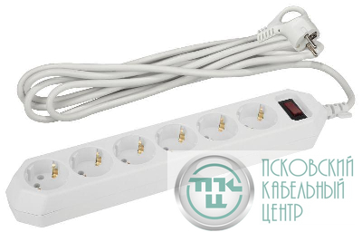 Удлинитель с сетевым фильтром 6х3м с заземл. 10А IP20 USF-6es-3m-W с выкл. с базов. защитой бел. Эра Б0037262