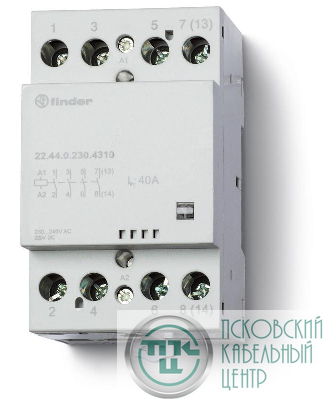 Контактор модульный 4NO 40А AgSnO2 230В AC/DC 53.5мм IP20 опции: мех. индикатор FINDER 224402304310