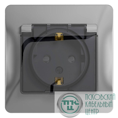 Розетка 1-м СП Glossa 16А IP44 с заземл. защ. шторки с крышкой в сборе алюм. SE GSL000348