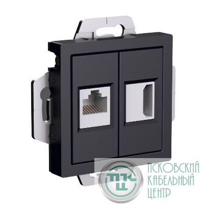 Розетка 2-м AtlasDesign HDMI+RJ45 кат.5E механизм карбон SE ATN001082
