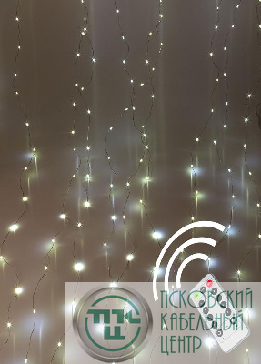 Гирлянда светодиодная "Дождь" 3х3м 300LED с крючками для крепления тепл. бел. 8 режимов мигания питание от USB 5В пульт ДУ КОСМОС KOC_CUR-U103