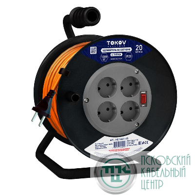 Удлинитель на катушке 4х20м без заземл. 6А IP20 2х0.75 TOKOV ELECTRIC TKE-SK20-075