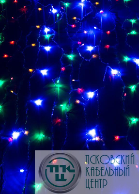 Гирлянда светодиодная "Бахрома" 2х0.7м 100LED схема нитей 4/8/6/7 мультиколор IP20 возможность соединения до 3шт 220В КОСМОС KOC_CUR-V22