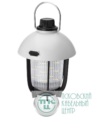 Фонарь аккумуляторный кемпинговый походный 10Вт SMD LED Li-ion 18650 1200мА.ч тепл. свет диммирование корпус ABS-пластик USB-шнур складная стальная ручка для переноски и подвешивания КОСМОС KOC618Lit