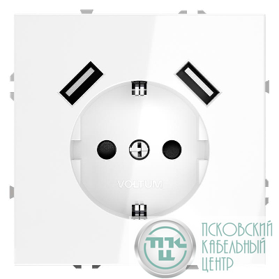 Розетка 1-м СП S70 16А с USB A+A с заземл. защ. шторки механизм бел. глянцевый Voltum VLS040401