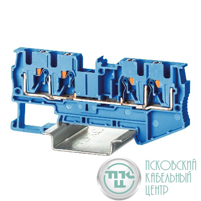 Клемма проходная зажим push-in 4 точки подключения 4кв.мм син. DKC VPR-4-QUATTRO-BU
