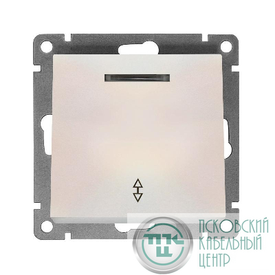 Переключатель проходной 1-кл. СП Афина 10А IP20 с подсветкой механизм жемчуж. Universal A0125-OBr