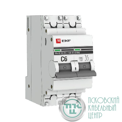 Выключатель автоматический модульный 2п C 6А 6кА ВА 47-63 DC PROxima EKF mcb4763-DC-2-06C-pro