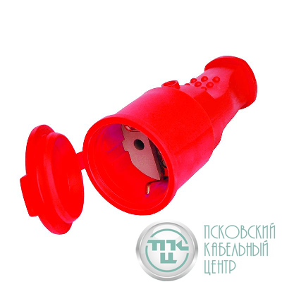 Разъем штепсельный 16А IP44 250В (еврослот) с заземл. каучук красн. Universal 3078