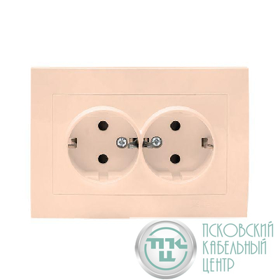 Розетка 2-м СП Валенсия 16А IP20 с заземл. защ. шторки крем. PROxima EKF EWR16-128-20