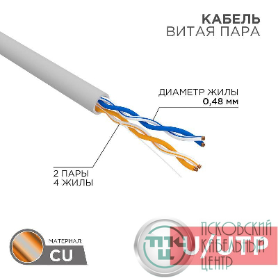 Кабель витая пара U/UTP кат.5E 2х2х24AWG медь (305м) сер. сер. (м) PROCONNECT 01-0027