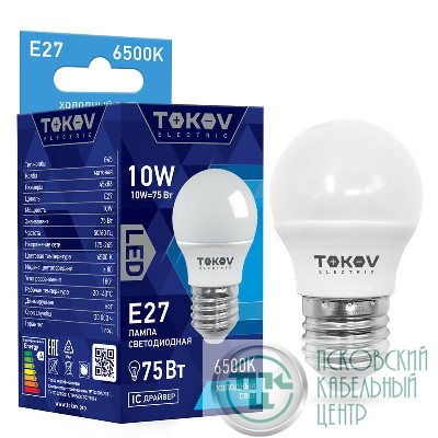 Лампа светодиодная 10Вт G45 6500К Е27 176-264В TOKOV ELECTRIC TKE-G45-E27-10-6.5K