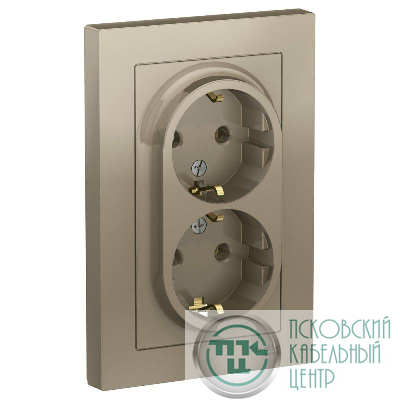 Розетка 2-м СП AtlasDesign 16А IP20 с заземл. в сборе шампань SE ATN000524