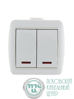 Выключатель 2-кл. ОП Nata 10А IP20 с подсветкой бел. LEZARD 710-0200-112
