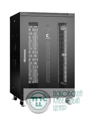 Шкаф монтажный телекоммуникационный напольн. ND-05C-18U60/60-BK 19дюйм 18U 600х600х988мм для распределит. и серверн. оборудования; передн. и задн. перфорир. двери ручка с замком RAL 9004 черн. Cabeus 8548c