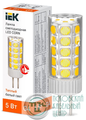 Лампа светодиодная CORN 5Вт капсула 3000К G4 12В керамика IEK LLE-CORN-5-012-30-G4