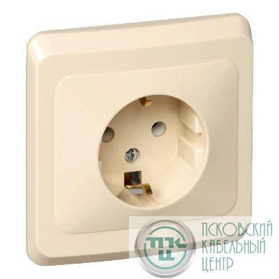 Розетка 1-м СП Этюд 16А IP20 250В с заземл. без защ. шторок крем. SE PC16-003K