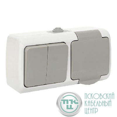 Блок ОП розетка 1-м 16А с заземл. с крышкой+выключатель 2-кл. Мурманск IP54 сер. EKF EFRV16-052-30-540