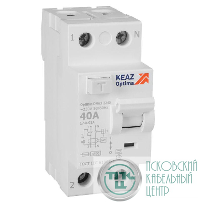 Выключатель дифференциального тока (УЗО) 2п 40А 30мА тип A 4.5кА OptiDin DM63-2240 УХЛ4 КЭАЗ 343913