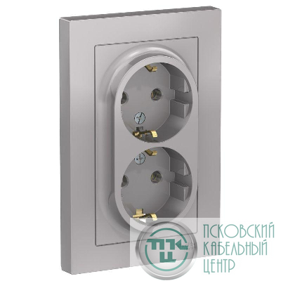 Розетка 2-м СП AtlasDesign 16А IP20 с заземл. в сборе алюм. SE ATN000324