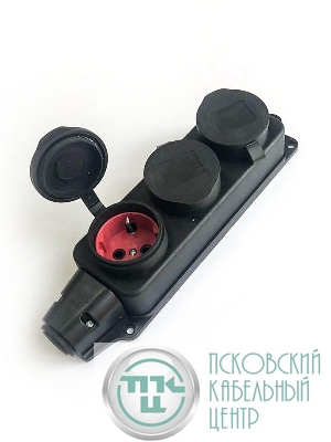 Колодка удлинителя 3-м 16А IP44 с заземл. каучук черн. КОСМОС KKsm-3g-Z-IP(B)16A