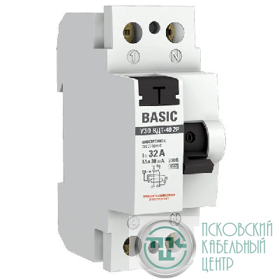 Выключатель дифференциального тока (УЗО) 2п 32А 30мА (электрон.) Basic EKF elcb-2-32-30e-sim