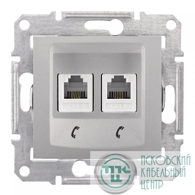 Розетка телефонная 2-м СП Sedna RJ11 механизм алюм. SchE SDN4201160