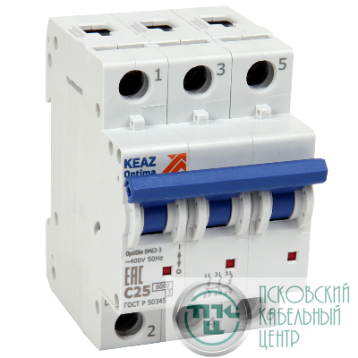 Выключатель автоматический модульный 3п D 32А OptiDin BM63-3D32-УХЛ3 КЭАЗ 260812