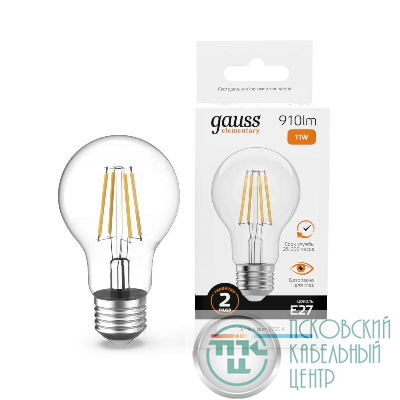 Лампа светодиодная филаментная Filament Elementary А60 11Вт 2700К Е27 910лм GAUSS 22211