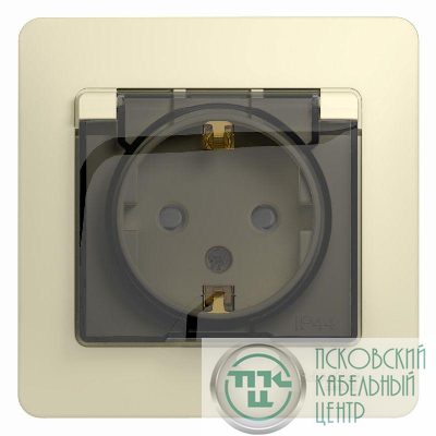 Розетка 1-м СП Glossa 16А IP44 с заземл. защ. шторки с крышкой в сборе беж. SE GSL000248