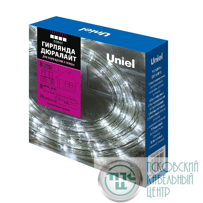 Гирлянда светодиодная ULD-D50 8M/С08 IP44 WHITE Дюралайт 8м с контроллером бел. свет провод бел. Uniel UL-00008573