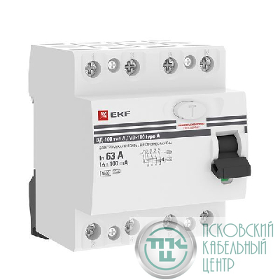 Выключатель дифференциального тока (УЗО) 4п 63А 100мА тип A ВД-100 (электромех.) PROxima EKF elcb-4-63-100-em-a-pro