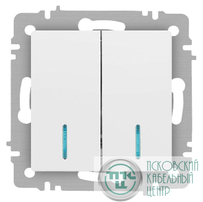 Выключатель 2-кл. СП Accent 6-105-01М 10А IP20 250В с подсветкой AL/CU бел. матов. Intro Б0063507